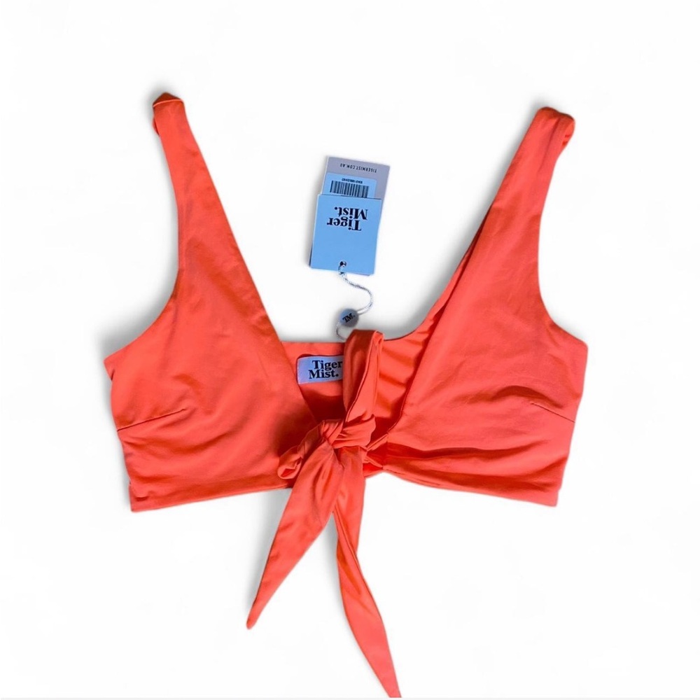 Tiger Mist Orange Sleeveless Tie-Front Tank Top
